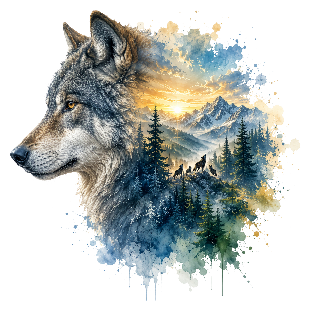 Watercolor Wolf Graphic T-Shirt
