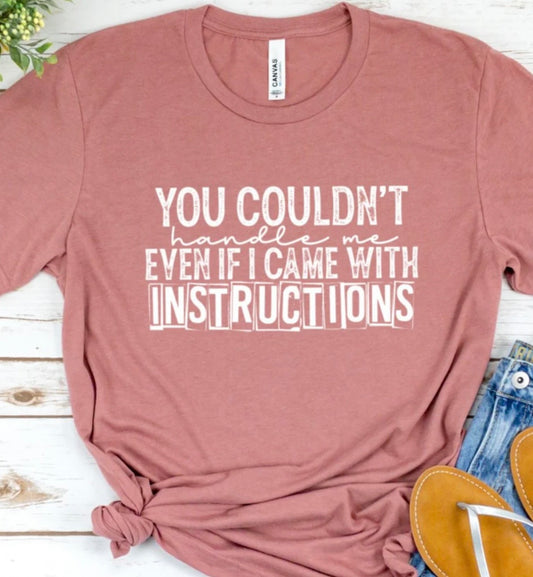 You Couldn’t Handle Me Even If I Came With Instructions graphic sweatshirt with bold quote design