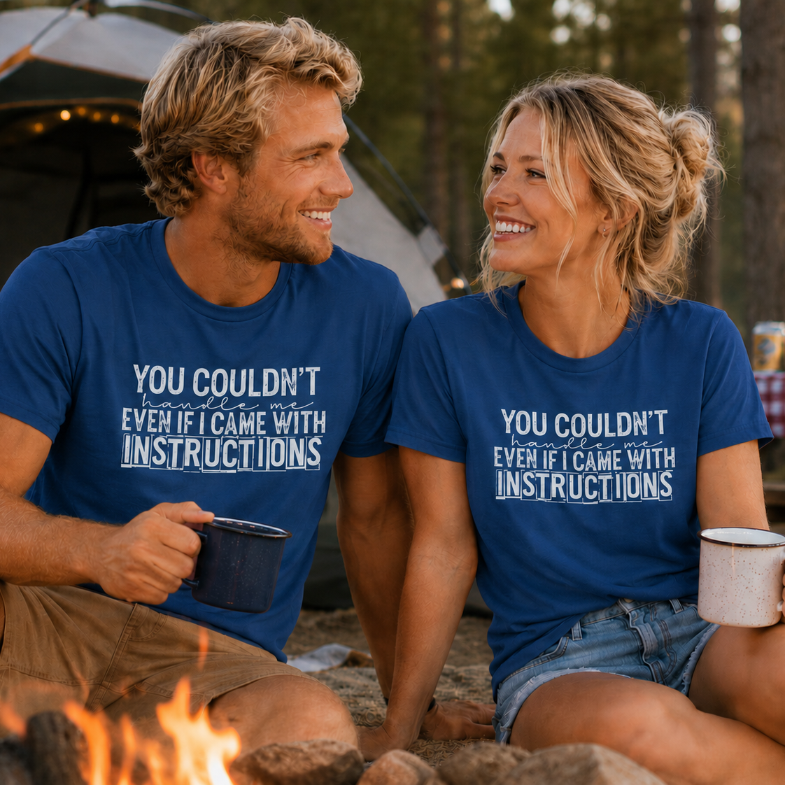 You Couldn’t Handle Me Even If I Came With Instructions royal blue graphic t-shirt with bold quote design