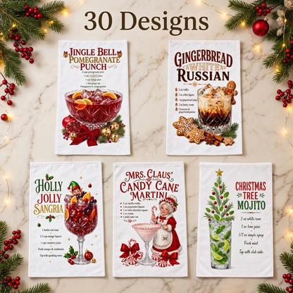 Merry Mixology Decorative Kitchen Towels - 30 Designs