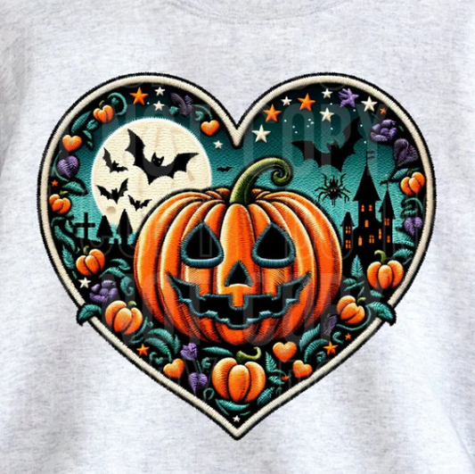 Halloween Faux Embroidery Heart - Graphic Sweatshirt