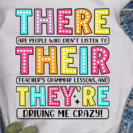 There, Their, They’re funny teacher graphic with explanation of grammar joke