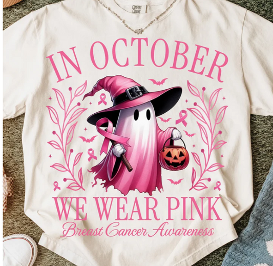 In October We Wear Pink (Trick or Treat Ghost) Graphic T-Shirt