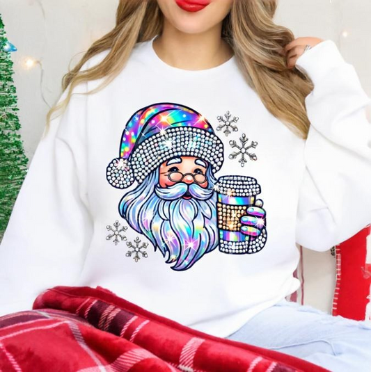 Blingy Santa Drinking Coffee - Graphic Sweatshirt